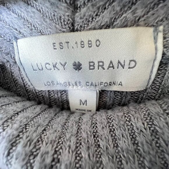 Lucky Brand Sweater SZ Medium Gray Tulip Hem Ribbed Asymmetrical Open Back Fall - Picture 2 of 12